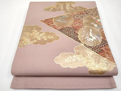 平和屋着物◎太鼓柄袋帯 駒刺繍 雪輪群鶴花文 金彩 正絹 逸品 CABF2402tx