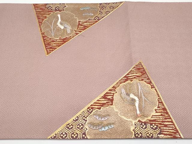 平和屋着物◎太鼓柄袋帯 駒刺繍 雪輪群鶴花文 金彩 正絹 逸品 CABF2402tx