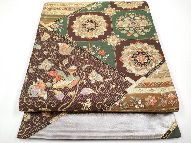 平和屋着物◎六通柄袋帯　唐織　正倉院更紗花鳥文　金糸　正絹　逸品　CABF2408tx