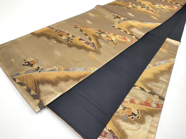 平和屋着物◎六通柄袋帯 唐織 華鐘 金糸 正絹 逸品 CABF2409tx