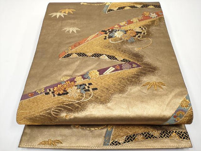 平和屋着物◎六通柄袋帯 唐織 華鐘 金糸 正絹 逸品 CABF2409tx