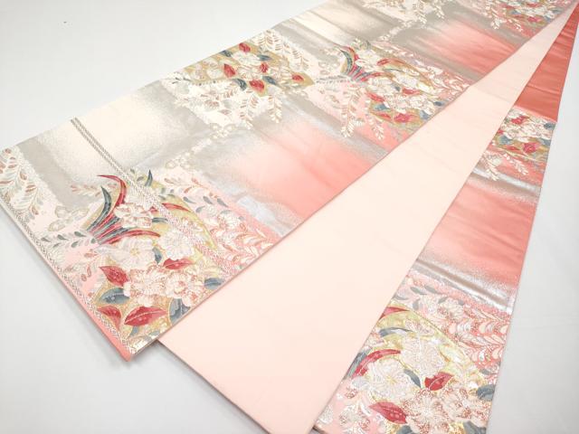 平和屋着物◎六通柄袋帯 唐織 市松模様 金銀糸 正絹 逸品 CABF2410tx