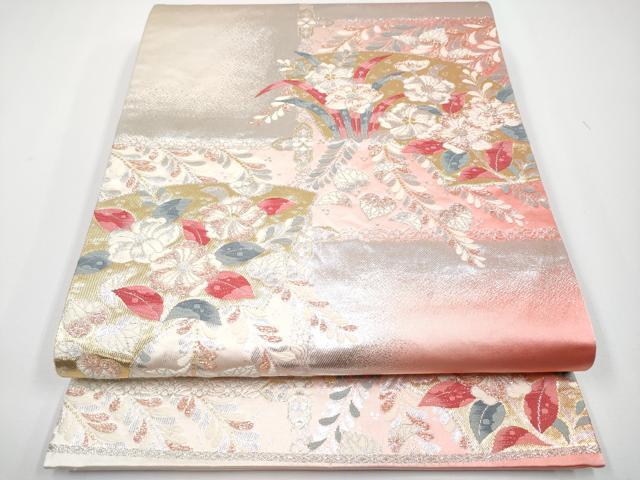 平和屋着物◎六通柄袋帯 唐織 市松模様 金銀糸 正絹 逸品 CABF2410tx