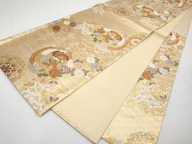 平和屋着物◎六通柄袋帯 唐織 鳳凰花丸文 金糸 正絹 逸品 CABF2417tx