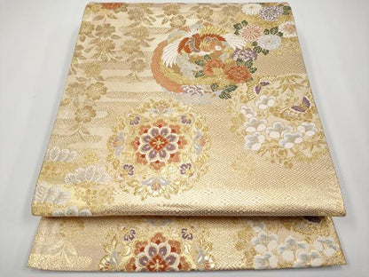 平和屋着物◎六通柄袋帯 唐織 鳳凰花丸文 金糸 正絹 逸品 CABF2417tx