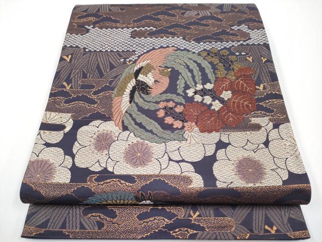 平和屋着物◎六通柄袋帯 唐織 鳳凰霞花文 金糸 正絹 逸品 CABF2419tx