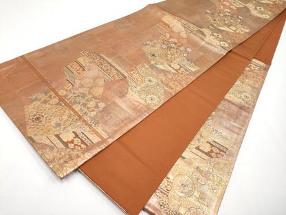 平和屋着物◎六通柄袋帯 地紙重ね吉祥文 金糸 正絹 逸品 CABF2427tx