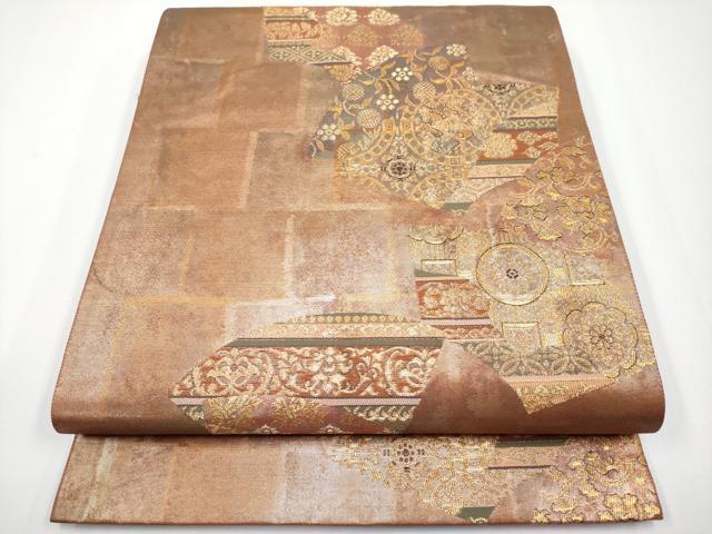 平和屋着物◎六通柄袋帯 地紙重ね吉祥文 金糸 正絹 逸品 CABF2427tx