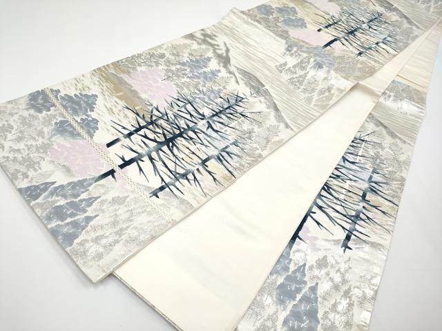 平和屋着物◎六通柄袋帯 唐織 樹林文 プラチナ二重箔 正絹 逸品 CABF2432tx