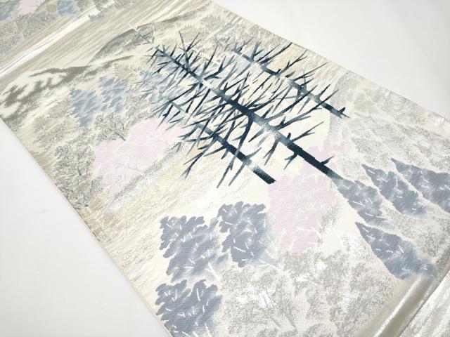 平和屋着物◎六通柄袋帯 唐織 樹林文 プラチナ二重箔 正絹 逸品 CABF2432tx