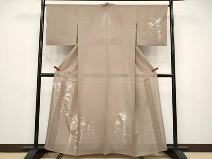 平和屋着物＊夏物 訪問着 絽 手描き 枝花文 シルエット 正絹 逸品 CABF2442tx