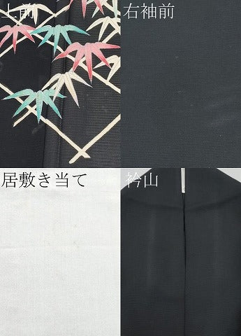 平和屋着物＊夏物 訪問着 絽 笹竹文 黒地 銀彩 正絹 逸品 CABF2455tx