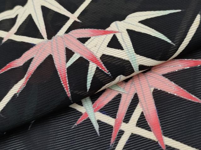 平和屋着物＊夏物 訪問着 絽 笹竹文 黒地 銀彩 正絹 逸品 CABF2455tx