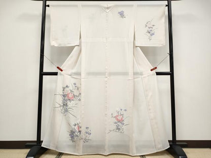 平和屋着物＊夏物 訪問着 絽 刺繍 枝花文 銀彩 正絹 逸品 CABF2456tx