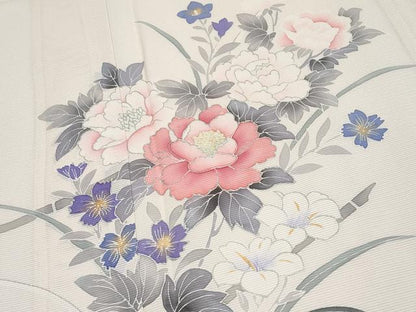 平和屋着物＊夏物 訪問着 絽 刺繍 枝花文 銀彩 正絹 逸品 CABF2456tx
