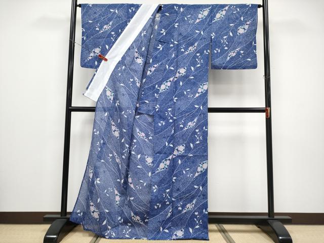 平和屋着物＊夏物 小紋 絽 更紗花文 洗える着物 CABF2491tx