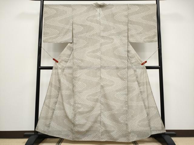 平和屋着物＊夏物　小紋　絽　流水麻の葉文様　洗える着物　CABF2493tx