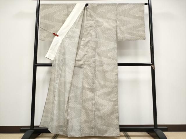 平和屋着物＊夏物　小紋　絽　流水麻の葉文様　洗える着物　CABF2493tx