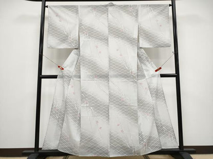 平和屋着物＊夏物 小紋 絽 枝花文 暈し染め 洗える着物 CABF2495tx