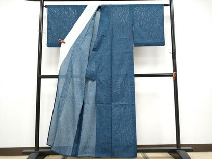 平和屋着物＊夏物 小紋 藍 型染め 絽 更紗花唐草文 洗える着物 CABF2496tx