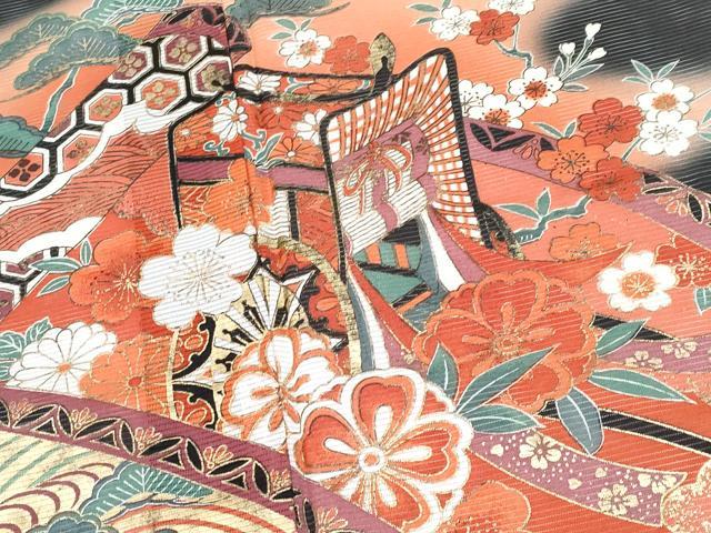 平和屋着物＊夏物 黒留袖 絽 御所車鴛鴦草花文 暈し染め 金彩 洗える着物 CABF2505tx