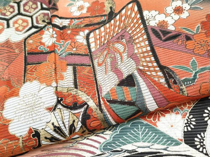 平和屋着物＊夏物 黒留袖 絽 御所車鴛鴦草花文 暈し染め 金彩 洗える着物 CABF2505tx