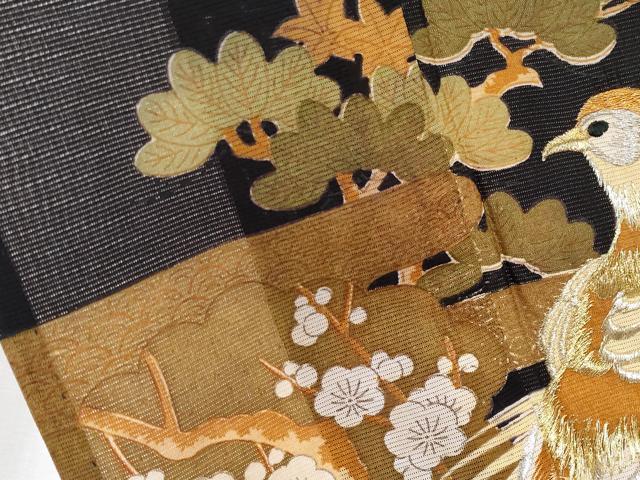 平和屋着物＊夏物 黒留袖 絽 刺繍 尾長鳥枝花文 金彩 洗える