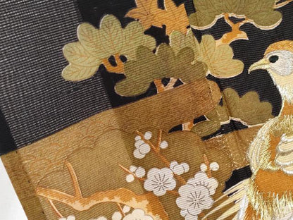 平和屋着物＊夏物 黒留袖 絽 刺繍 尾長鳥枝花文 金彩 洗える着物 CABF2508tx