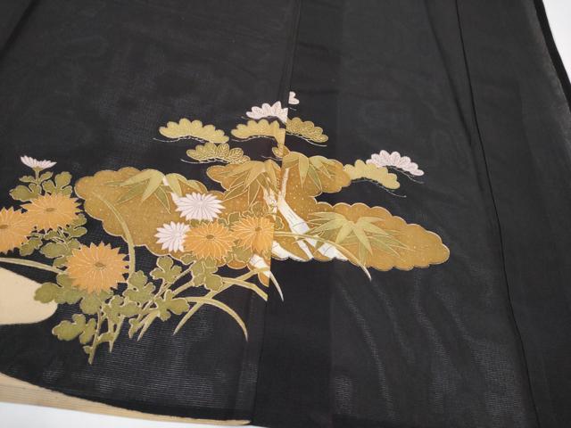 平和屋着物＊夏物 黒留袖 絽 刺繍 尾長鳥枝花文 金彩 洗える
