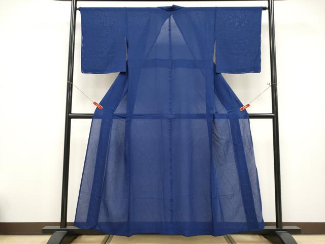 平和屋着物＊夏物　色無地　芝草紋紗　鉄紺色　正絹　逸品　未使用　CABF2513tx 平和屋着物＊夏物 色無地 芝草紋紗 鉄紺色 正絹 逸品 未使用