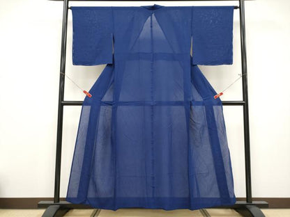 平和屋着物＊夏物 色無地 芝草紋紗 鉄紺色 正絹 逸品 未使用 CABF2513tx