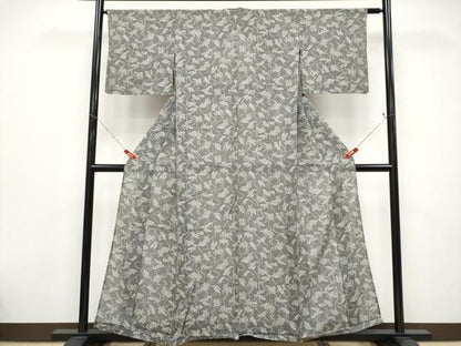 平和屋着物＊夏物　小紋　絽　舞蝶草花文　正絹　逸品　CABF2515tx