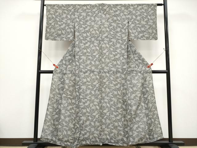 平和屋着物＊夏物　小紋　絽　舞蝶草花文　正絹　逸品　CABF2515tx