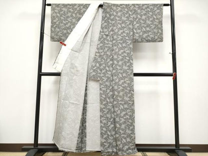 平和屋着物＊夏物　小紋　絽　舞蝶草花文　正絹　逸品　CABF2515tx