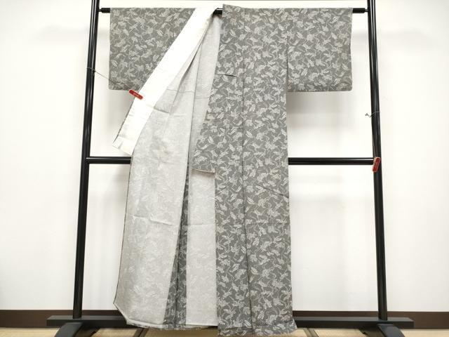 平和屋着物＊夏物　小紋　絽　舞蝶草花文　正絹　逸品　CABF2515tx