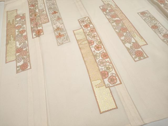 平和屋着物＊夏物 訪問着 絽 駒刺繍 短冊花文 金彩 正絹 逸品