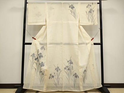 平和屋着物＊夏物 訪問着 紗紬 作家物 手描き 杜若 正絹 逸品 CABF2521tx