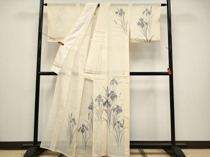 平和屋着物＊夏物 訪問着 紗紬 作家物 手描き 杜若 正絹 逸品 CABF2521tx