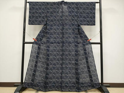 平和屋着物＊夏物 紗紬 絵絣 濃紺地 正絹 逸品 CABF2532tx
