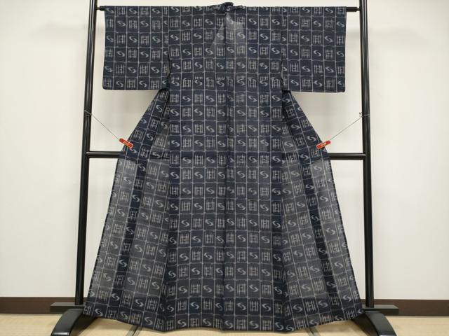 平和屋着物＊夏物 紗紬 絵絣 濃紺地 正絹 逸品 CABF2532tx