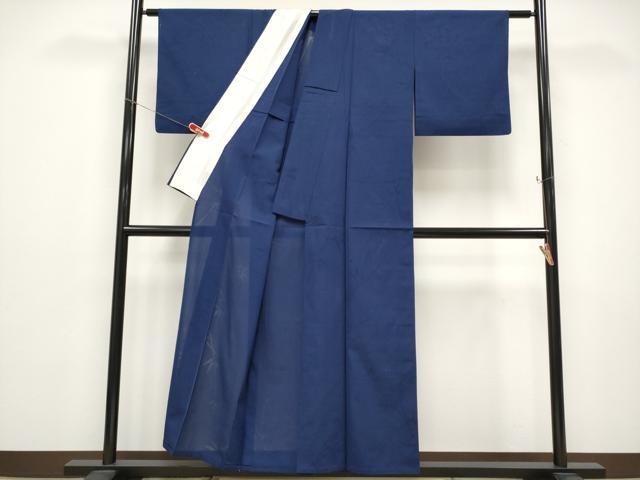 平和屋着物＊夏物　色無地　絽縮緬　笹竹紋紗　紺青色　正絹　逸品　CABF2536tx 平和屋着物＊夏物 色無地 絽縮緬 笹竹紋紗 紺青色 正絹 逸品