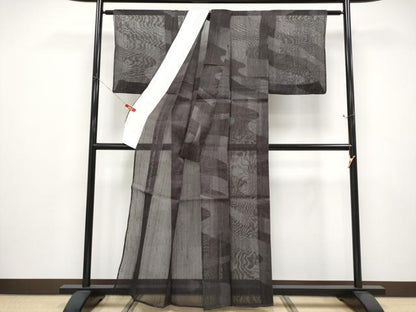 平和屋着物＊夏物 生紬 流水文 黒地 正絹 逸品 CABF2610tx