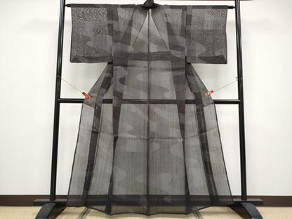 平和屋着物＊夏物 生紬 流水文 黒地 正絹 逸品 CABF2610tx
