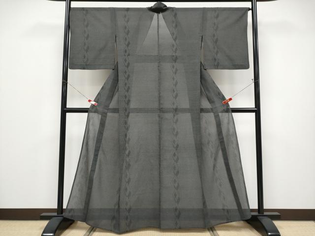 平和屋着物＊夏物 本塩沢 夏塩沢 110亀甲 菱繋 黒地 三越扱い 正絹 逸品 CABF2611tx