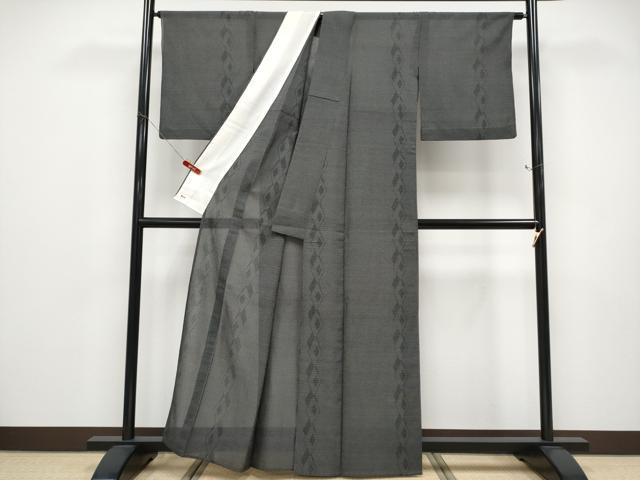 平和屋着物＊夏物 本塩沢 夏塩沢 110亀甲 菱繋 黒地 三越扱い 正絹 逸品 CABF2611tx