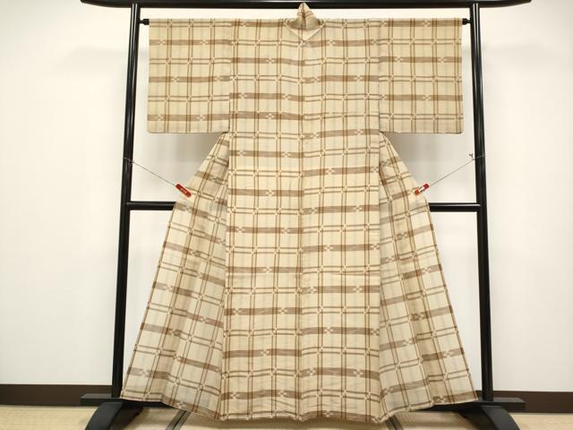 平和屋着物＊夏物 本場琉球絣 夏琉球 格子吉祥文 正絹 逸品 CABF2612tx