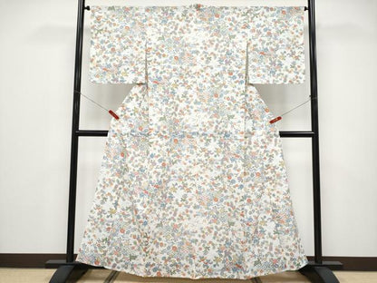 平和屋着物＊夏物 小紋 絽 籬花鳥文 洗える着物 未使用 CABF2616tx