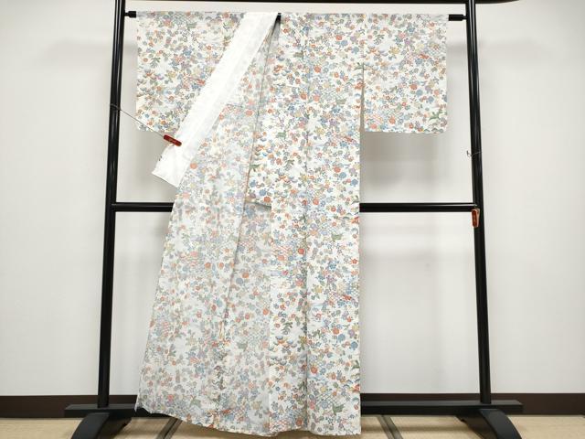 平和屋着物＊夏物 小紋 絽 籬花鳥文 洗える着物 未使用 CABF2616tx