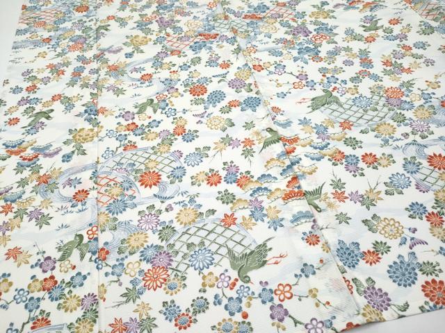 平和屋着物＊夏物 小紋 絽 籬花鳥文 洗える着物 未使用 CABF2616tx