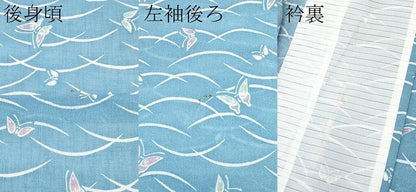 平和屋着物＊夏物　小紋　紗　舞蝶文　洗える着物　未使用　CABF2620tx
